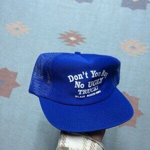 Vintage 80s trucker hat mesh cap don’t you buy no ugly truck blue Buick GMC USA